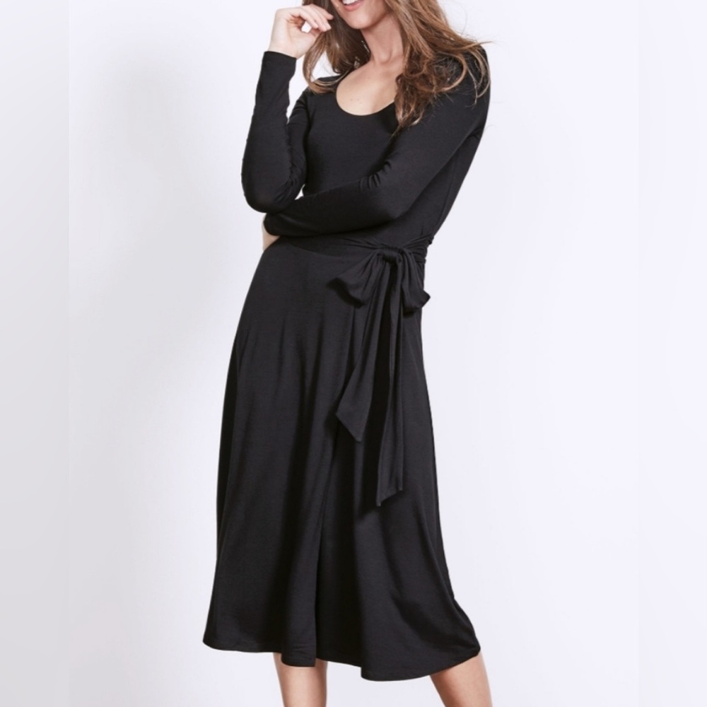 Boden Sylvia Black Long Sleeve Dress with Tie Waist